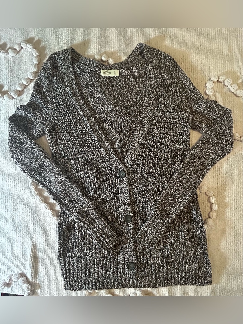 Hollister Marled Black and White Button-Up Women's Cardigan